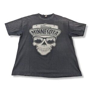 Vintage Black Minnesota Skull T Shirt Distressed Holes Cracking Fading‎